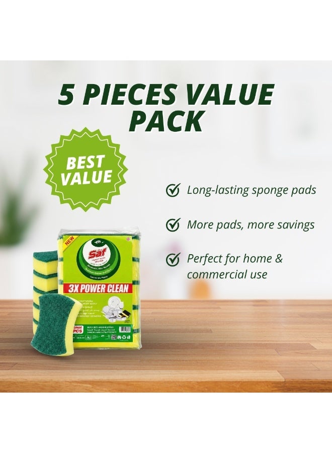 SAF Scrub Sponge – Pack of 5, Heavy Duty Kitchen Cleaning Scouring Pads, Multi-Purpose Dishwashing & Utensil Scrubber, Long-Lasting Scrub Pads - Image 2